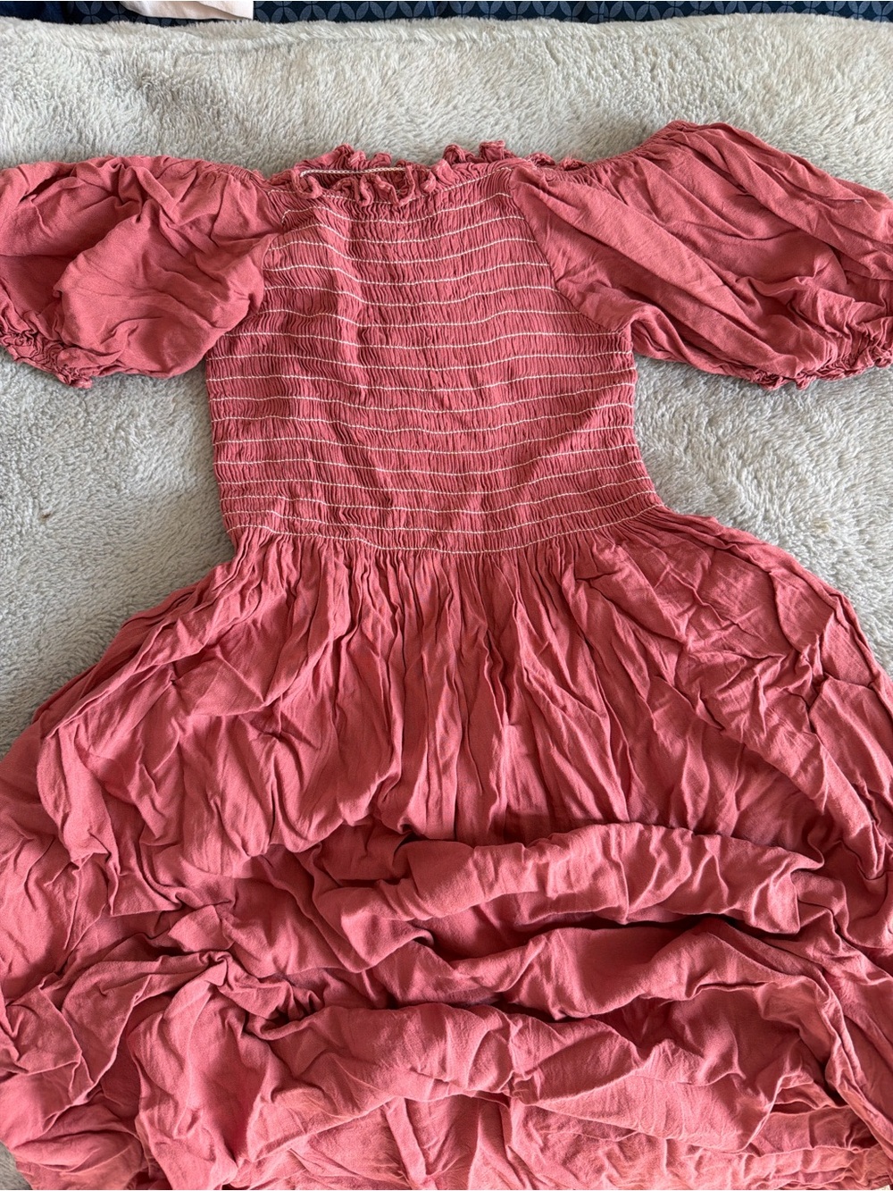 Girls Pink Smocked Puff-Sleeve Dress